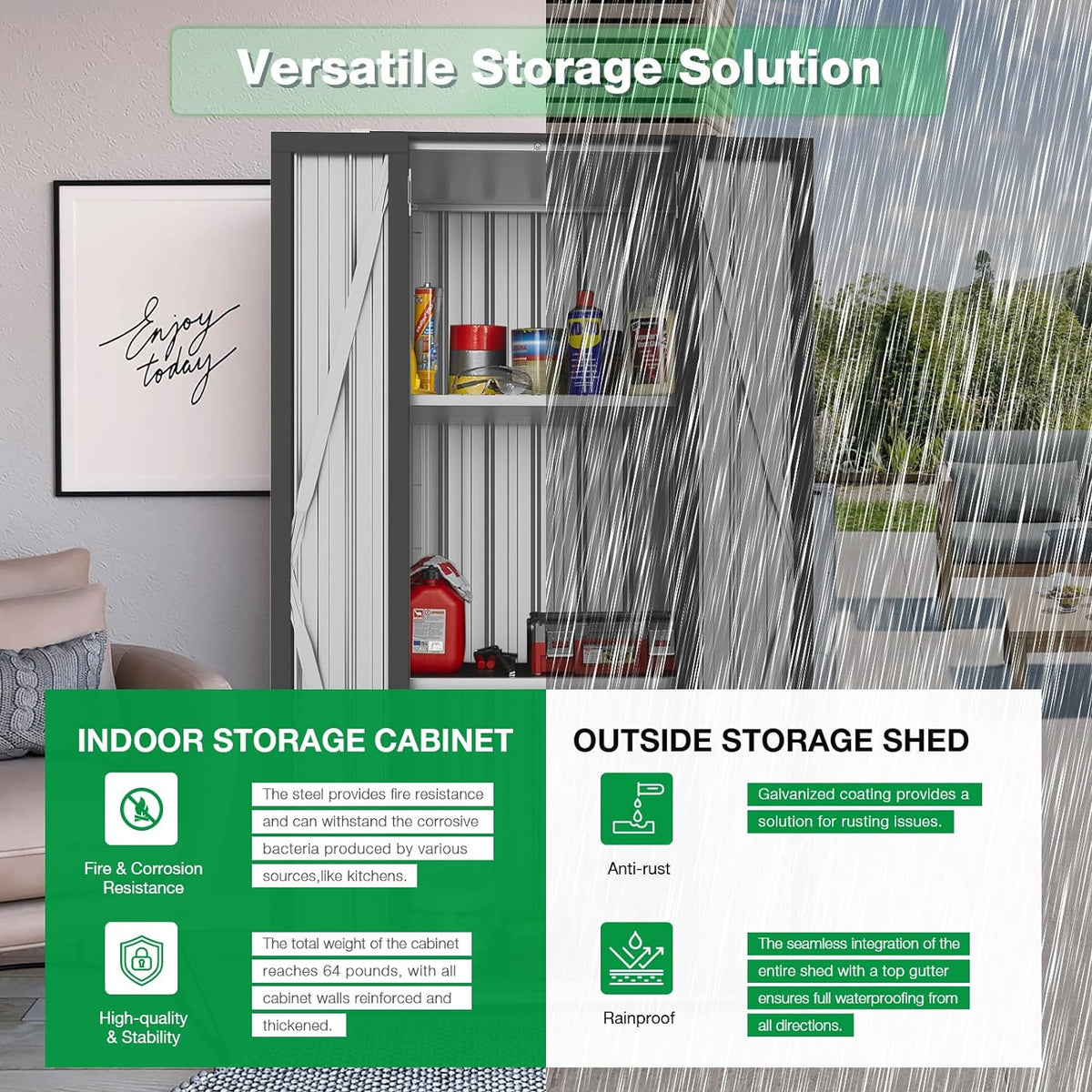 Outdoor Storage Cabinet, Outdoor Cabinets Waterproof with Shelves, Vertical Tall Garden Outdoor Cabinet, Sheds &