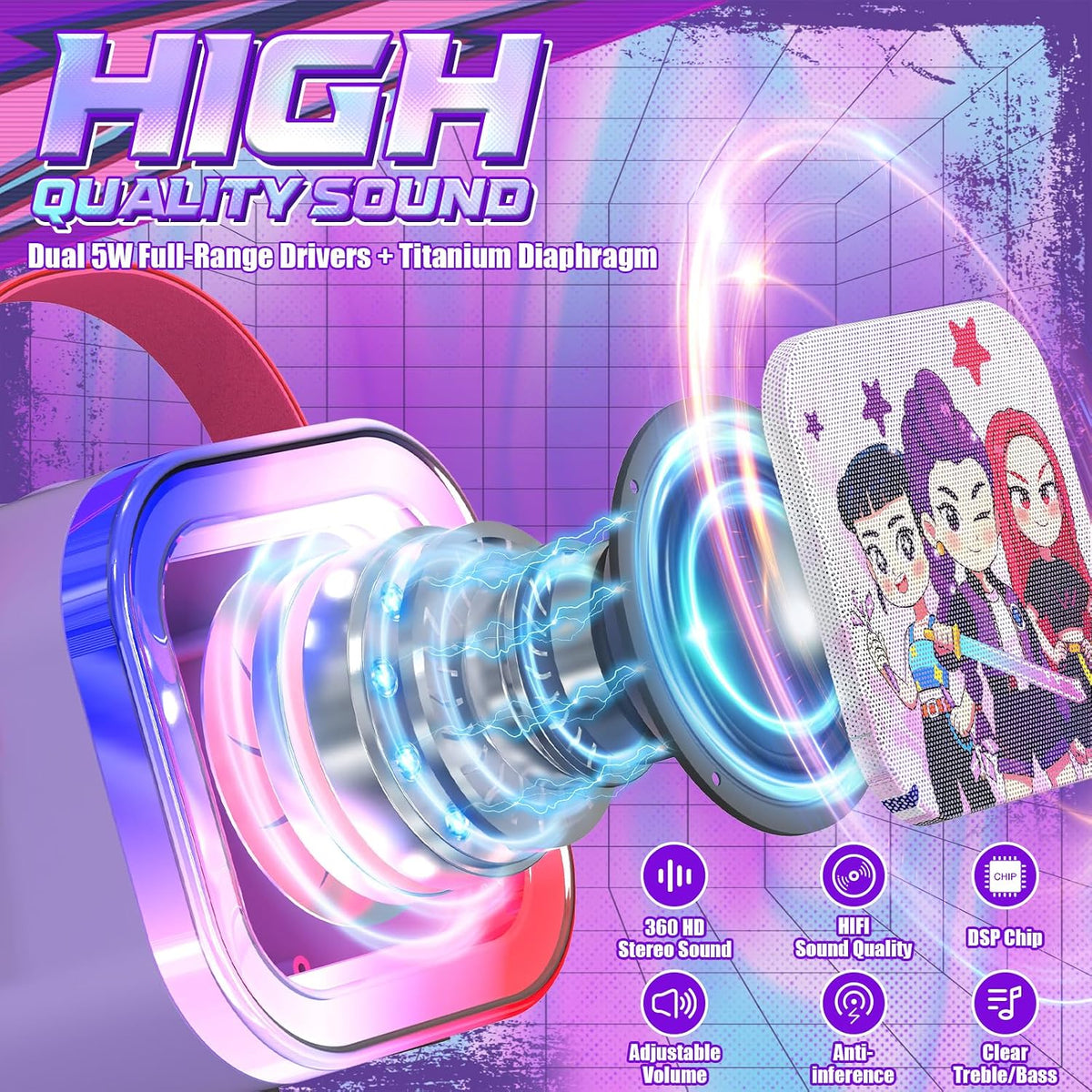 Mini Karaoke Machine for Kids,5 Voice Effects - Portable Bluetooth Speaker with 2 Wireless Mics LED Lights for Boys