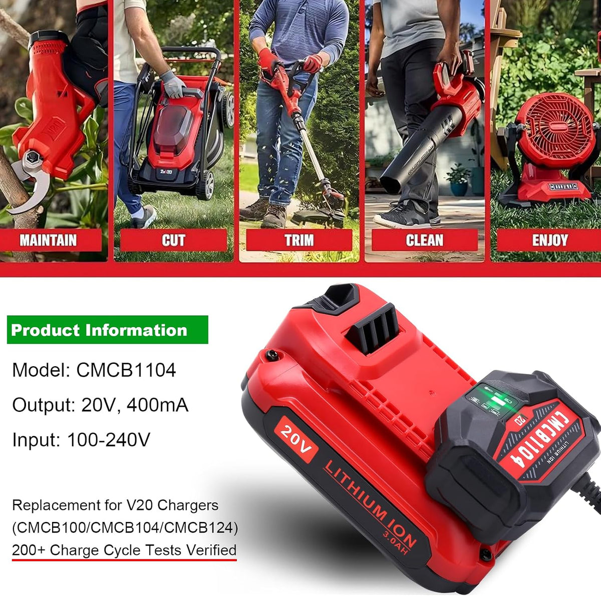 Biswaye V20 Charger Compatible with Craftsman 20V Battery CMCB202 CMCB204