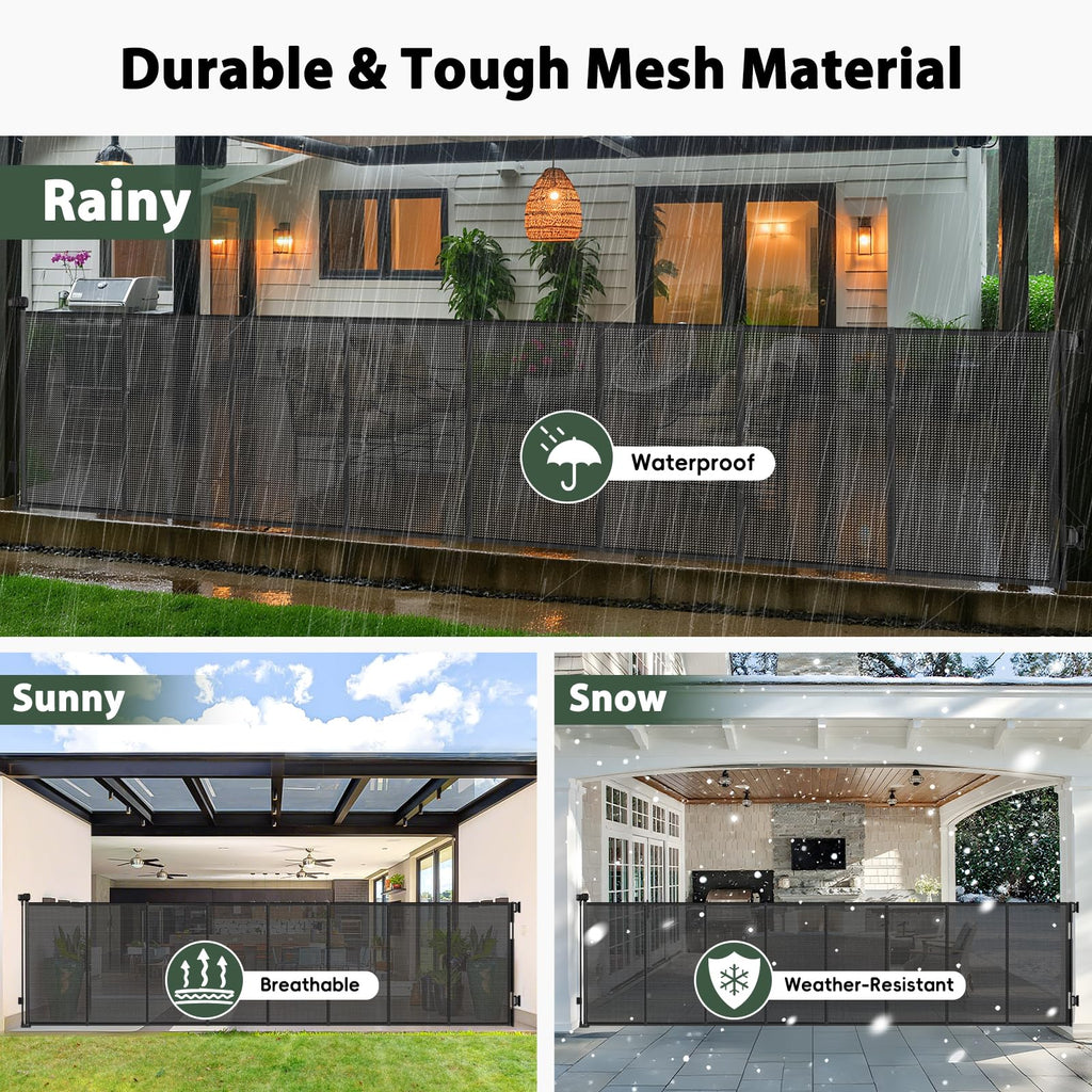 250" Extra-Wide Retractable Indoor Mesh Pet & Child Safety Gate with One-Hand Safety Lock for Wide Openings, Patios & Stairways