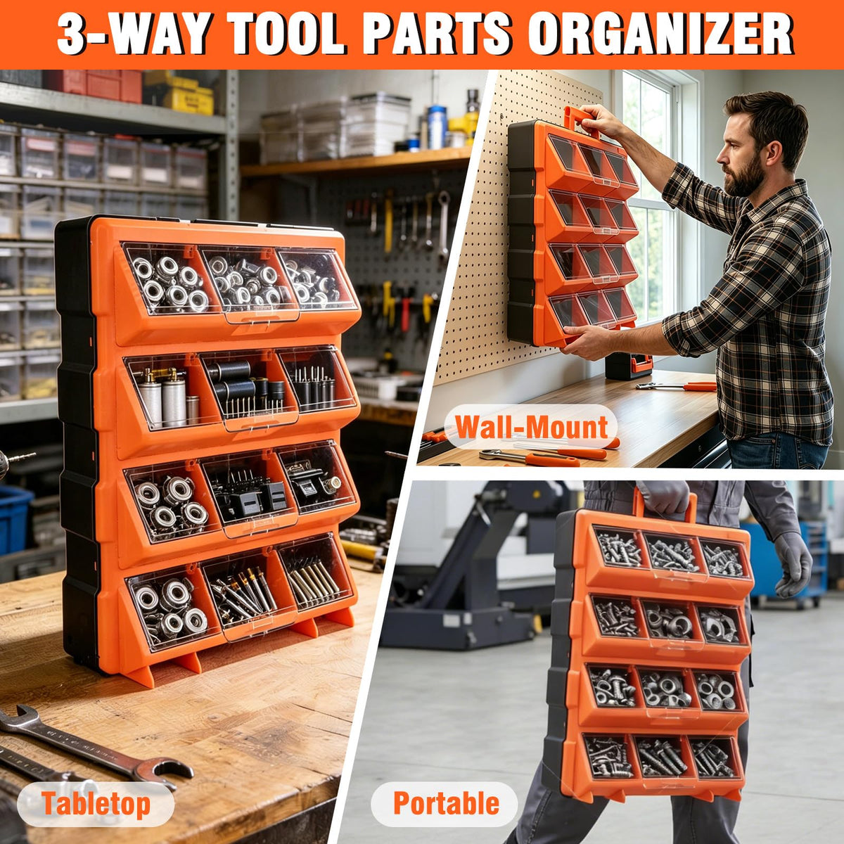 Tool Box Organizer,12-Compartment Portable Small Parts Organizer