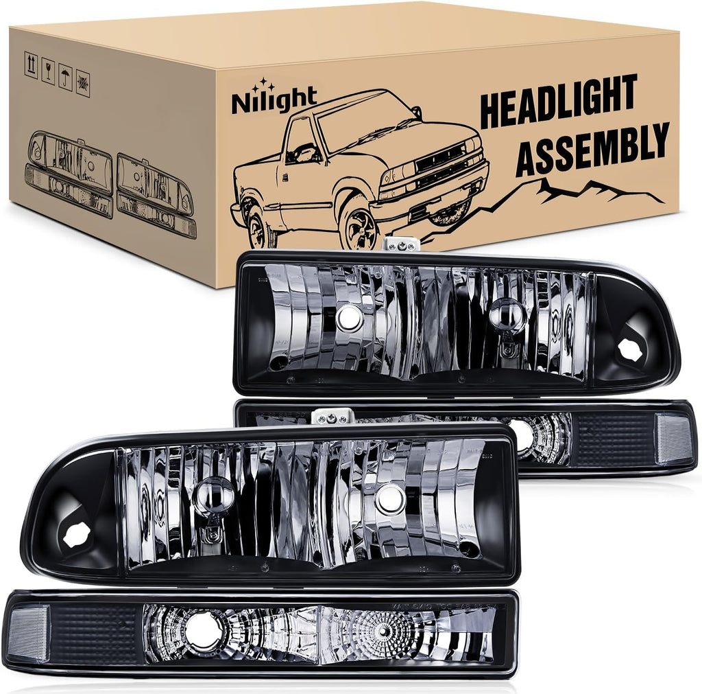 Nilight Headlight Assembly for 1998 1999 2000 2001 2002 2003 2004 2005 Chevy Blazer Headlights 1998-2004 Chevrolet S10 Pickup Replacement Headlamp Housing Bumper Lights