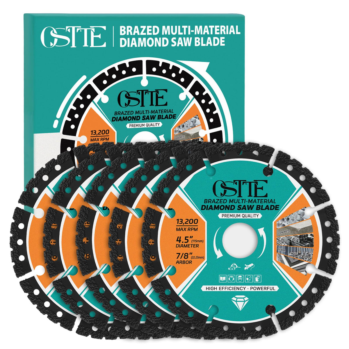 OSTTE 5Pcs 4.5" Cut Off Wheel Diamond Saw Blades, Multi Purpose