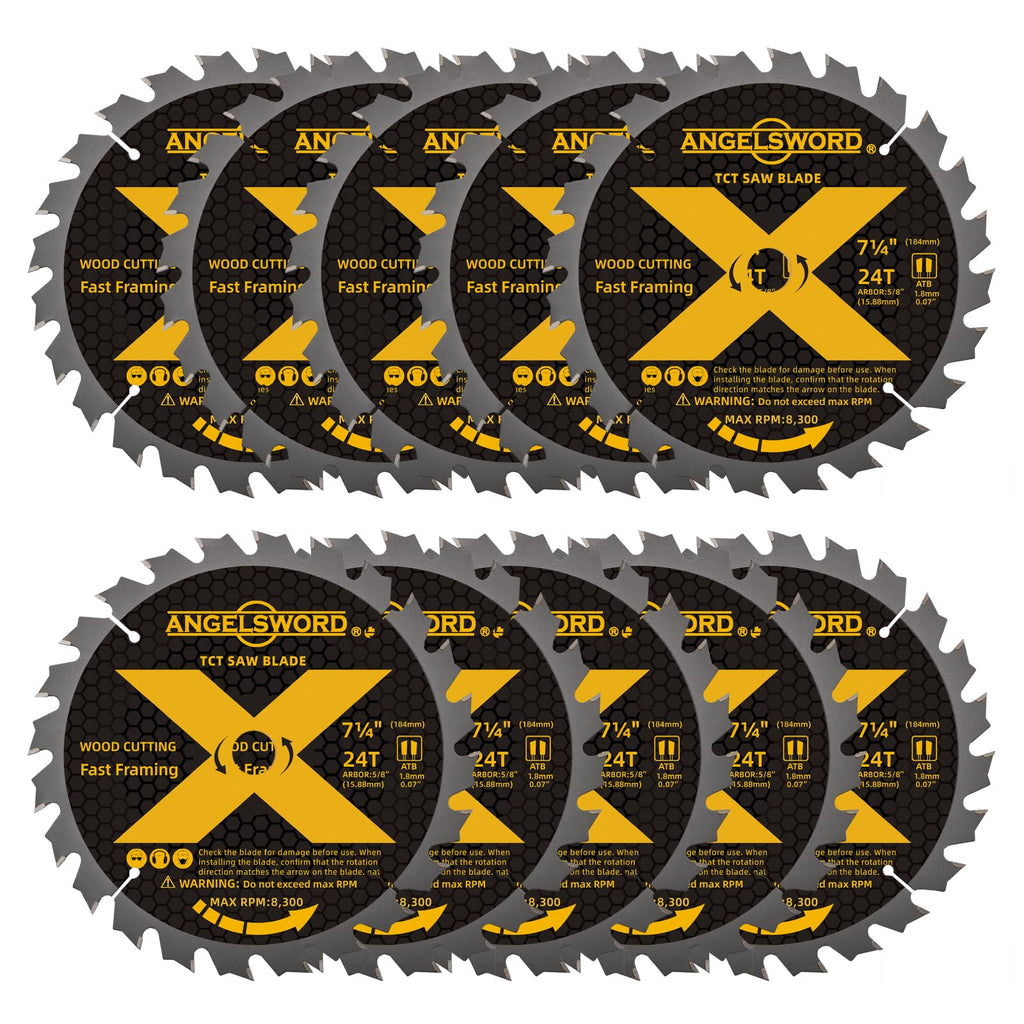 ANGELSWORD 7-1/4“ Cirular Saw Blade for Wood, 10pc 24T, 5/8" Arbor