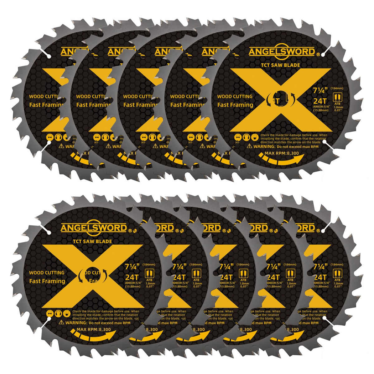 ANGELSWORD 7-1/4“ Cirular Saw Blade for Wood, 10pc 24T, 5/8" Arbor