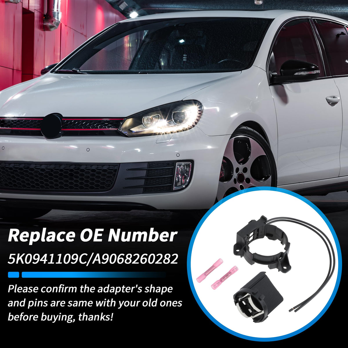Motoforti H7 Headlight Bulb Socket Adapter Wiring Kit for VW Golf GTI