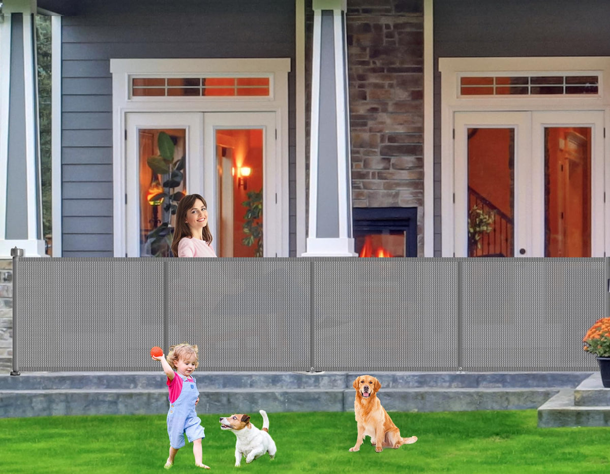 180" x 41" Extra-Wide Retractable Indoor Mesh Pet & Child Safety Gate with One-Hand Safety Lock for Wide Openings, Patios & Stairways