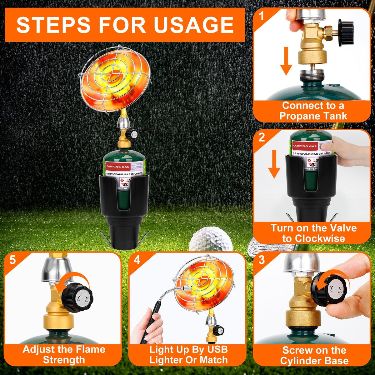 Propane Golf Cart Heater, Outdoor Propane Heater, Golf Cart Accessories, Portable Heaters for Golf Carts with Cup