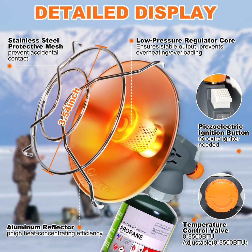 Portable Propane Heater Outdoor Camping Heater, 8500 BTU, Piezo Ignition