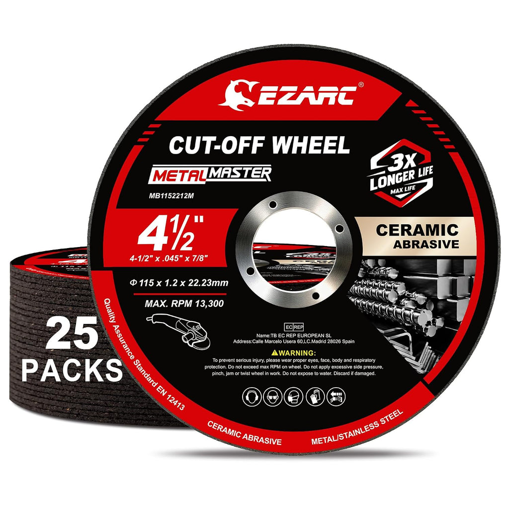 EZARC 4.5" Ceramic Cut-Off Wheels for Stainless Steel & Metal, 25-Pack
