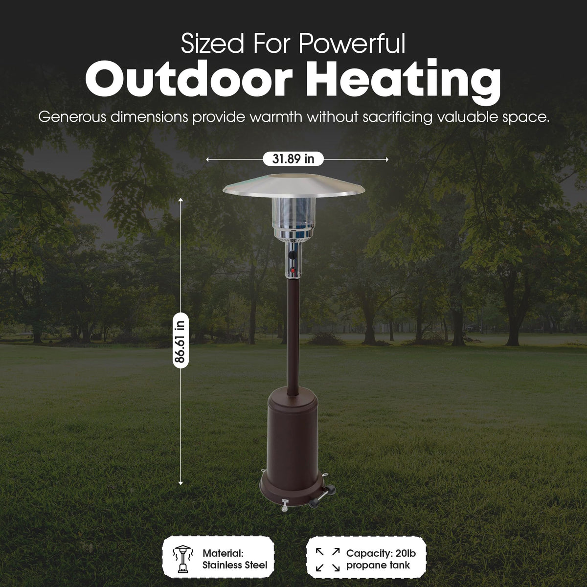 GasOne PH-8000A 50,000 BTU Outdoor Propane Heater for Patio with Wheels