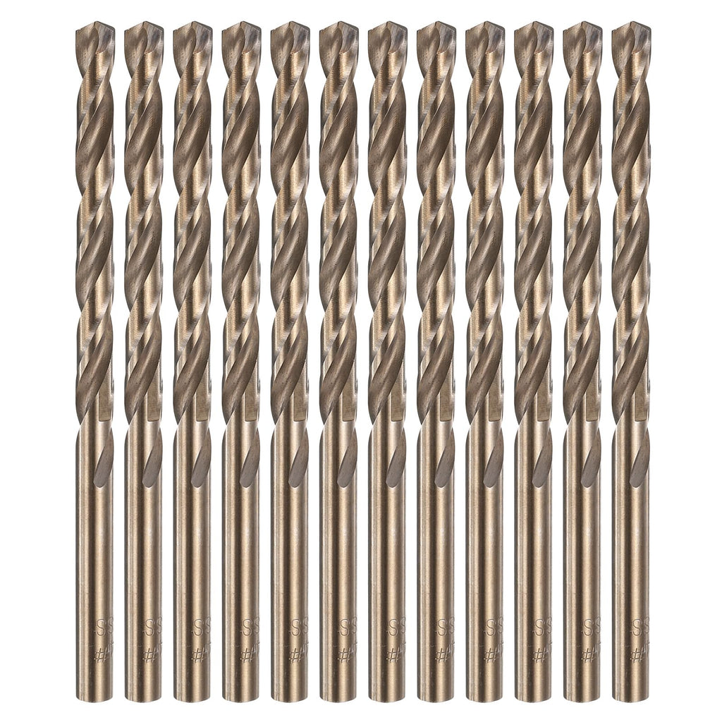 HARFINGTON 12pcs Cobalt Drill Bit, #4 0.209" HSS-CO Aircraft Twist Drill Bit with Straight Round Shank for Drilling Stainless Steel Cast Iron Tough Material