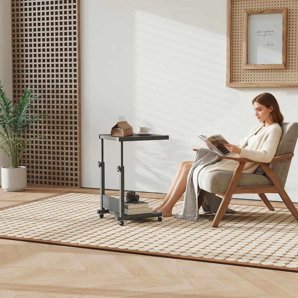 Hospital Bedside Table with Wheels Adjustable Height Sofa Side, Rolling Hospital Table, Mobile Computer Desk Laptop