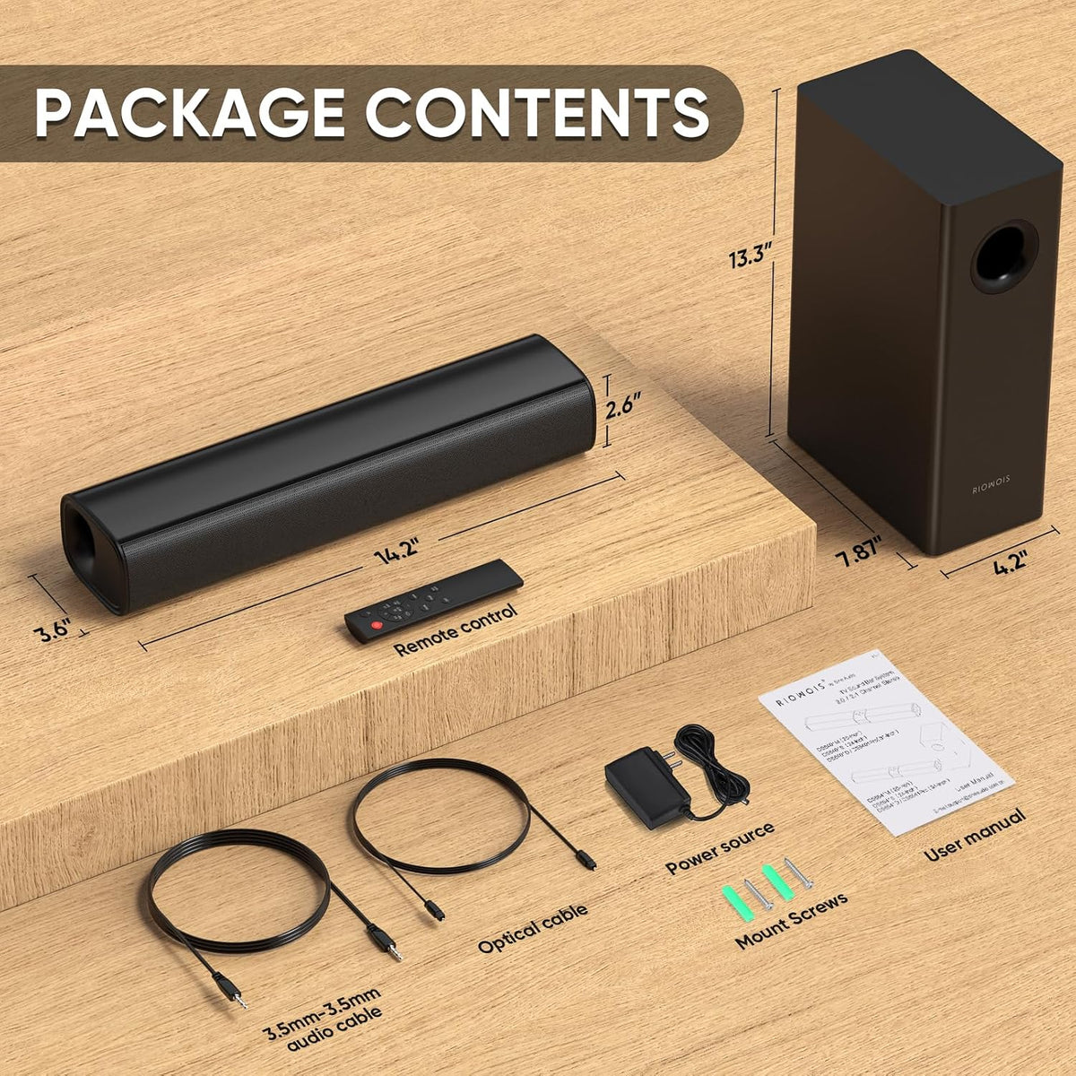 Sound Bars for Smart TV with Wired Subwoofer, 2.1 Deep Bass Small Soundbar Home Theater Surround System Speaker with