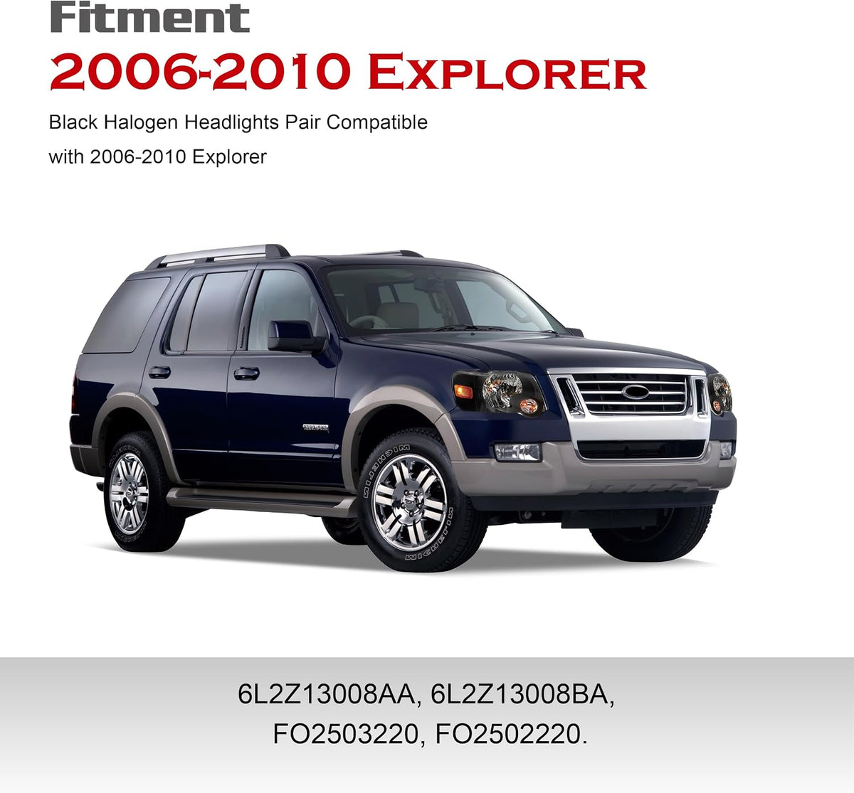 Pair Black Headlights Compatible with 2006-2010 Ford Explorer