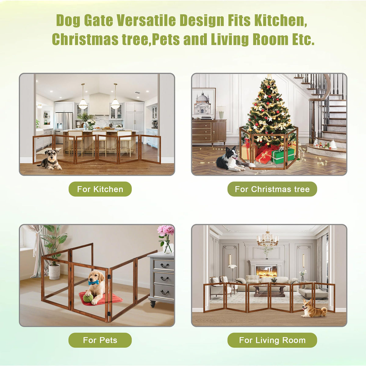 Clear Acrylic Freestanding Indoor Pet Barrier Gate with Modern Folding Frame for Wide Doorways, Hallways & Stairs