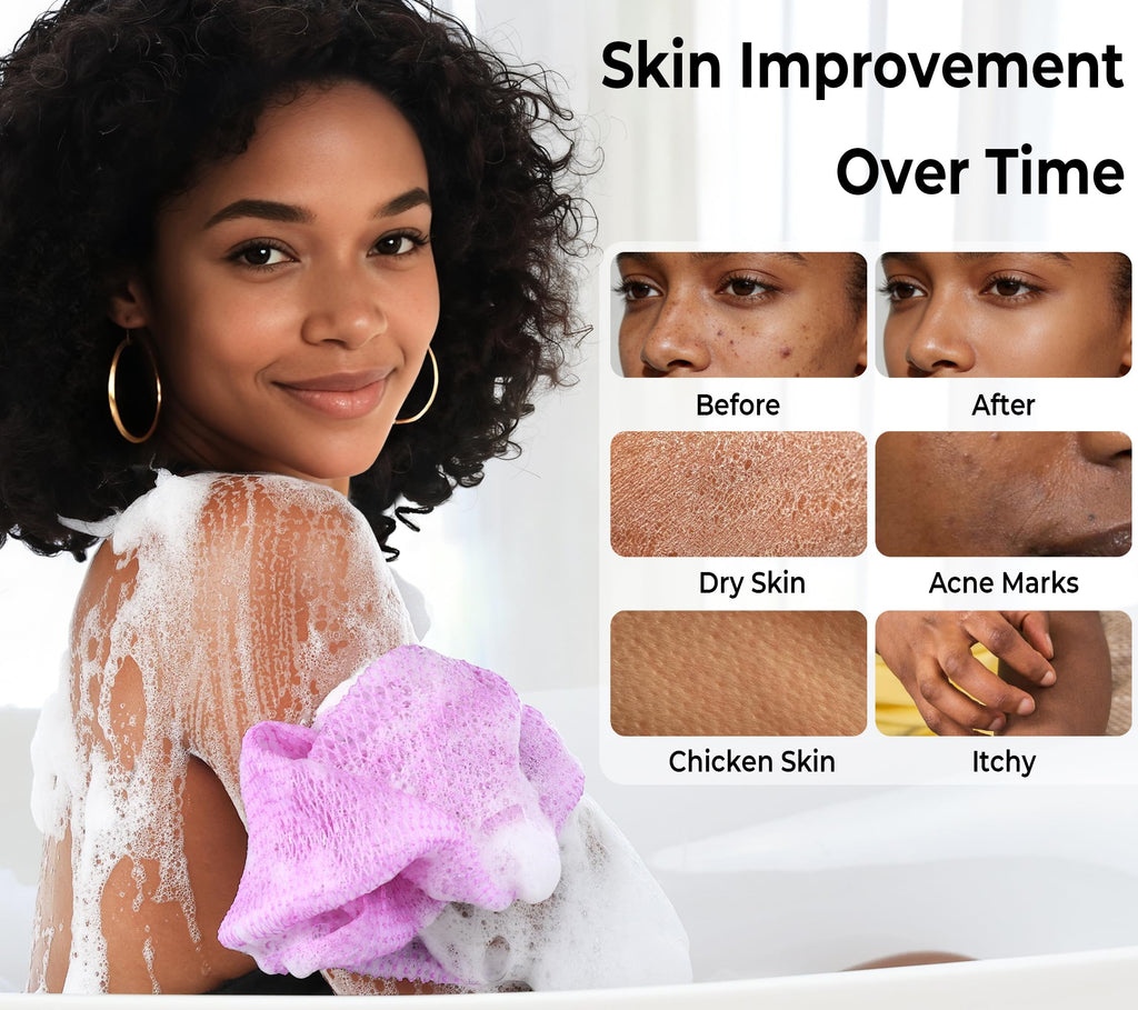 African Net Sponge Authentic - 4 Pack Exfoliating Body Scrubber Bath Sponge - Loofah Washcloth Back Scrub for Shower