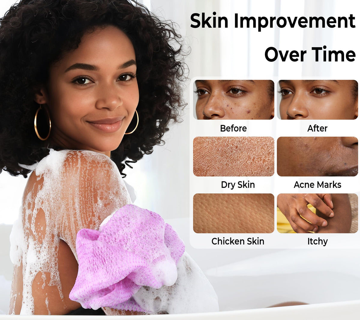 African Net Sponge Authentic - 4 Pack Exfoliating Body Scrubber Bath Sponge - Loofah Washcloth Back Scrub for Shower