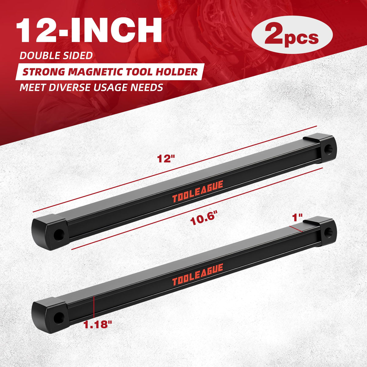 TOOLEAGUE 12" Double Sided Magnetic Tool Holder, Magnetic Tool Bar, 110LB