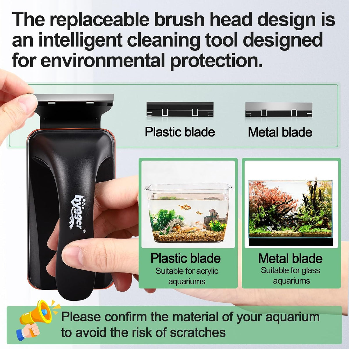Magnetic Aquarium Fish Tank Glass Cleaner,Detachable Dual-Blades Brush Tool with Floating Scrubber, Double Side