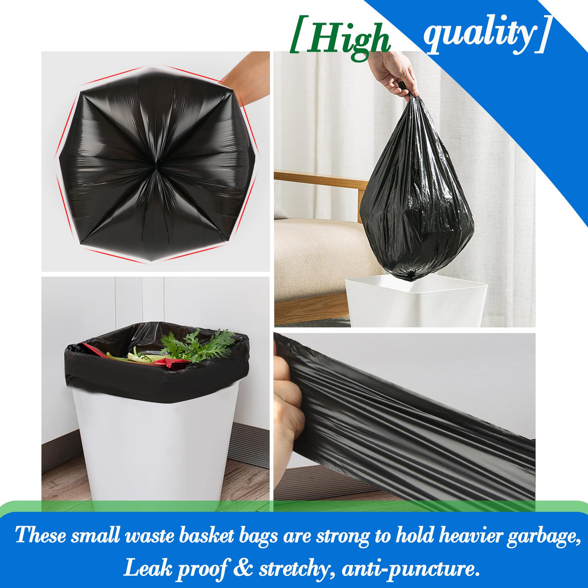 1.5 Gallon 200 pcs Small Black Trash Bags(Fit1.3-1.6 Gal), Strong 1.3 Gallon 1.5 Gallon 1.6 Gallon Garbage