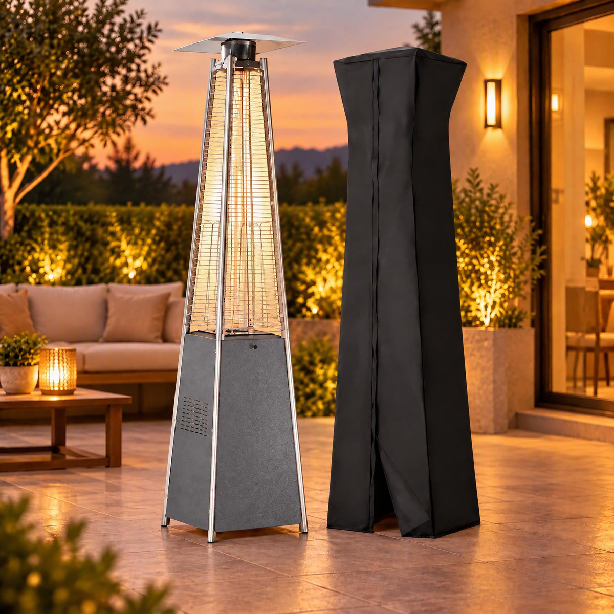 48,000 BTU 89" Pyramid Patio Heater, Propane Outdoor Heater, Gray