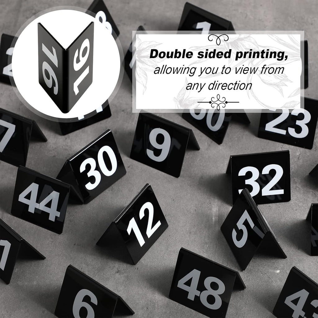 Table Numbers 1-50 Acrylic Double Sided Tents for Restaurant, Black