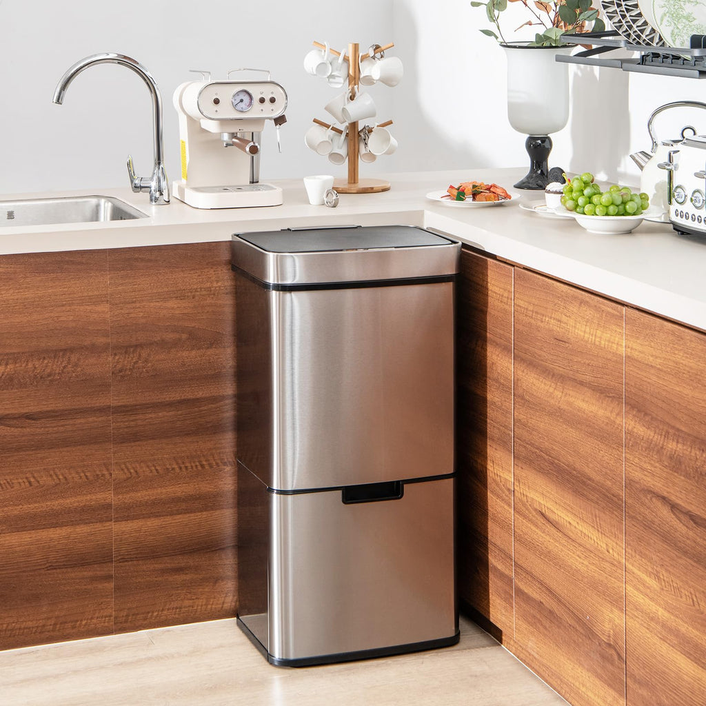 19 Gal Motion Sensor Trash Can, 72 L Volume in 4 Containers, Touchless Trash Bin w/Kitchen Waste Bin & 2 Bottom