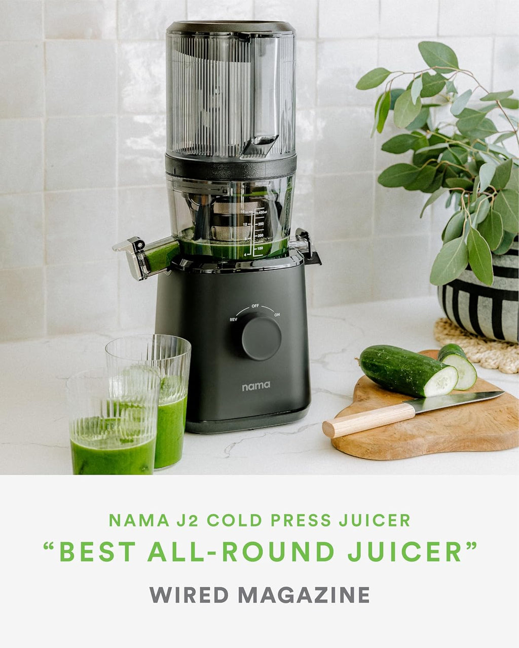 J2 - Cold Press Juicer - Hands-Free - Black | Wide Mouth Hopper fits a whole recipe - Zero Waste Masticating - High