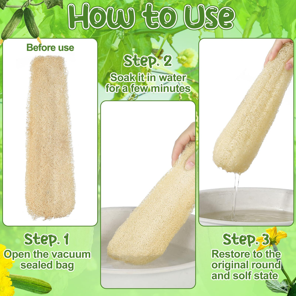 11.8" Natural Loofah Sponges 6-Pack, Organic Bath & Body Scrubber