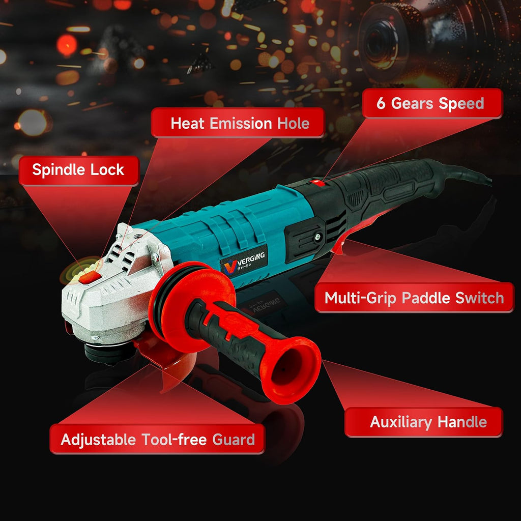 Angle Grinder 4-1/2 Inch, 10-Amp, High Power Angle Grinder Tool with Cutting & Grinding Wheels, Non-Slip and