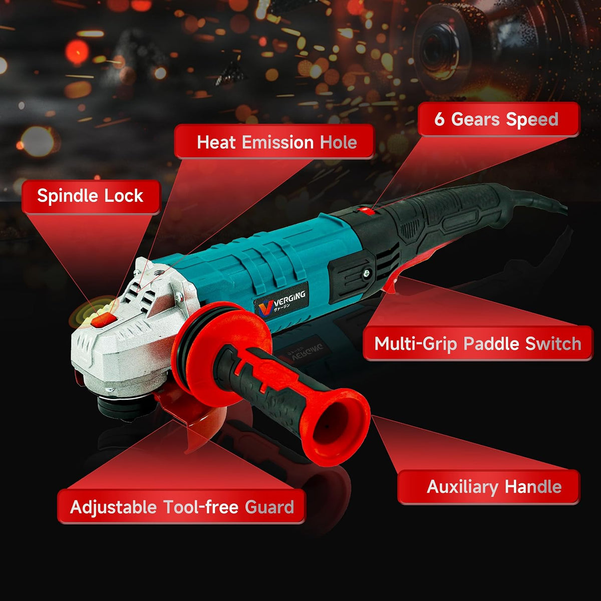 Angle Grinder 4-1/2 Inch, 10-Amp, High Power Angle Grinder Tool with Cutting & Grinding Wheels, Non-Slip and