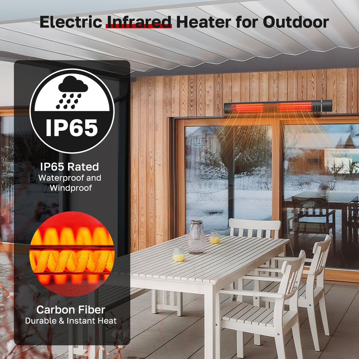 Infrared Heater, Outdoor Heater for Patio, Garage, Restaurant, 3000W Carbon Fiber 240V with Remote, ETL Certified Black