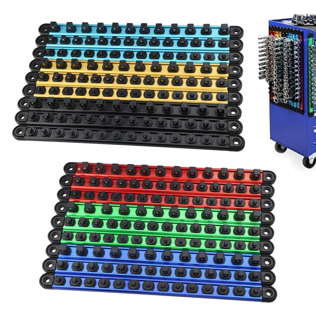 CRAFTZONE Socket Organizer Set - Socket Rail & Socket Holder with Ratchet Organizer - 240 Clips Total (84 for 1/4", 84 for 3/8", 72 for 1/2") - Socket Organizer for Tool Box Drawer.