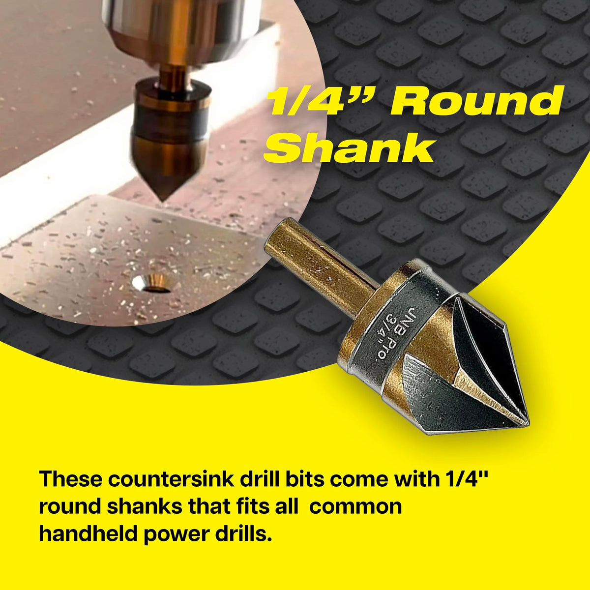 JNB Pro 5PC Countersink Bits for Steel - Sizes 1/4" 3/8" 1/2" 5/8" 3/4", Metal Working Countersinks, 5 Flute Design 82° M35 HSS 5% Cobalt Grade Bit 1/4" Shank - Ideal for Stationary or Hand Drill