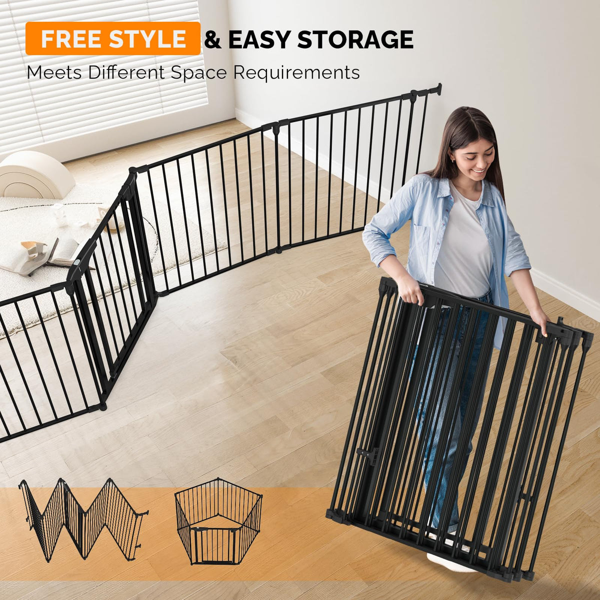 134" Wide 5-Panel Heavy-Duty Metal Fireplace Hearth & Christmas Tree Safety Fence Gate with Configurable Panels for Indoor Hearth, Stove & Holiday Tree Protection