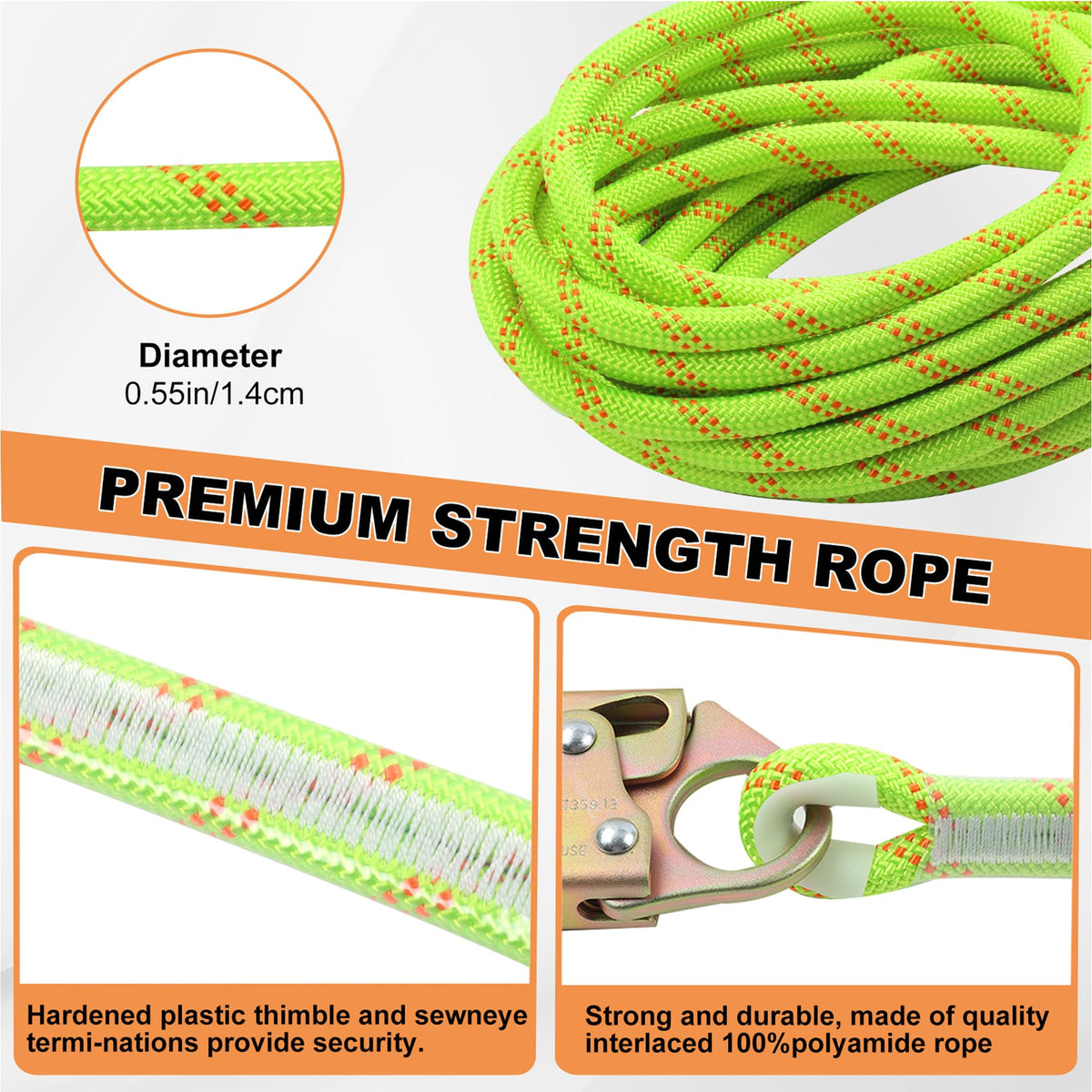 Rope Harness Safety Lanyard 100FT Fall Protection Vertical Roofing Rope