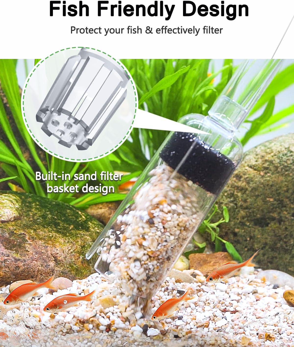 4-in-1 Aquarium Gravel Cleaner, Adjustable Flow Fish Tank Vacuum