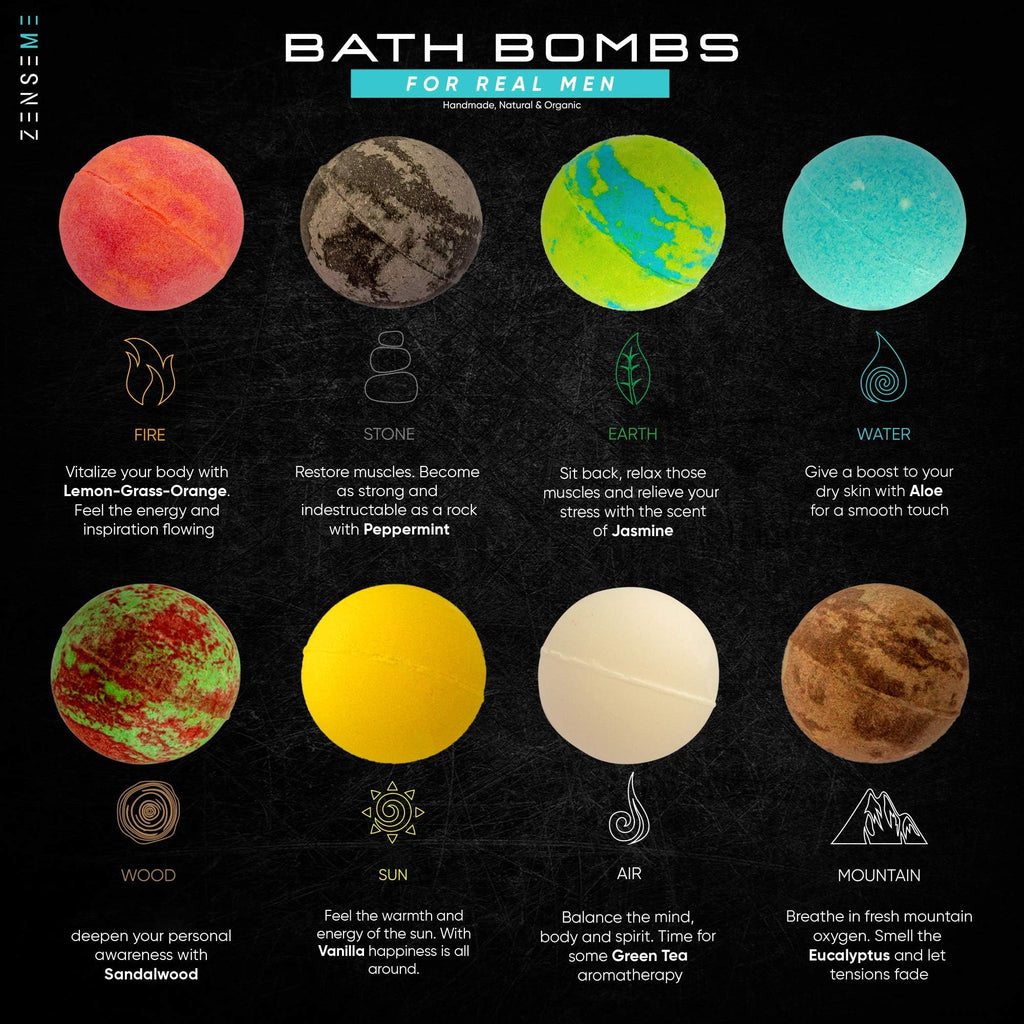 Bath Bombs for Men, Gift Set of 8 Scented Organic Handmade