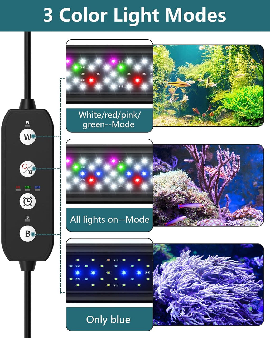 Led Aquarium Light for Plants-Full Spectrum Fish Tank Light 18-24'' | WRGBP Aquarium Plant Light with Timer for