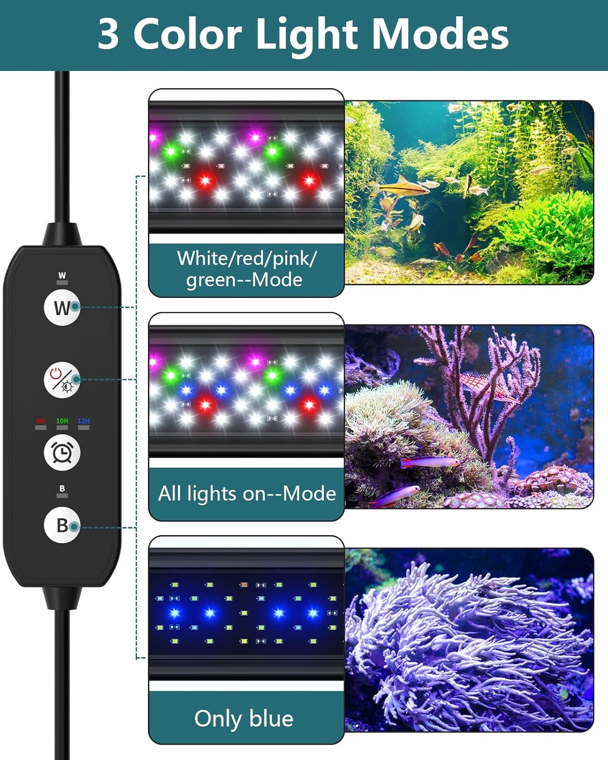 Led Aquarium Light for Plants-Full Spectrum Fish Tank Light 18-24'' | WRGBP Aquarium Plant Light with Timer for