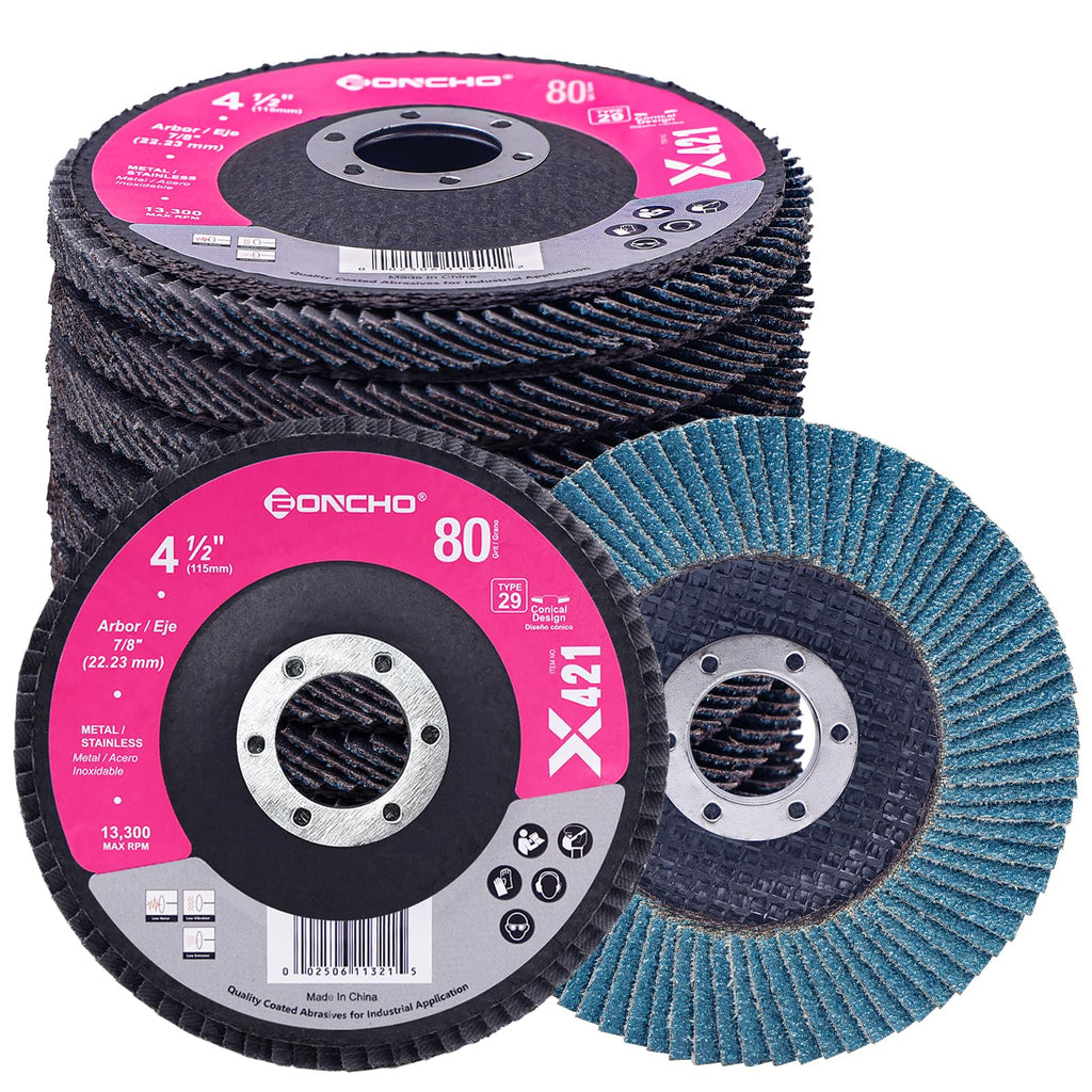 4-1/2" 80 Grit Zirconia Flap Disc, 7/8" Arbor, Type 29 Grinding Wheel for Angle Grinder, Surface Preparation, Weld Blending, Rust Removal & Metal Sanding, 12 Pack