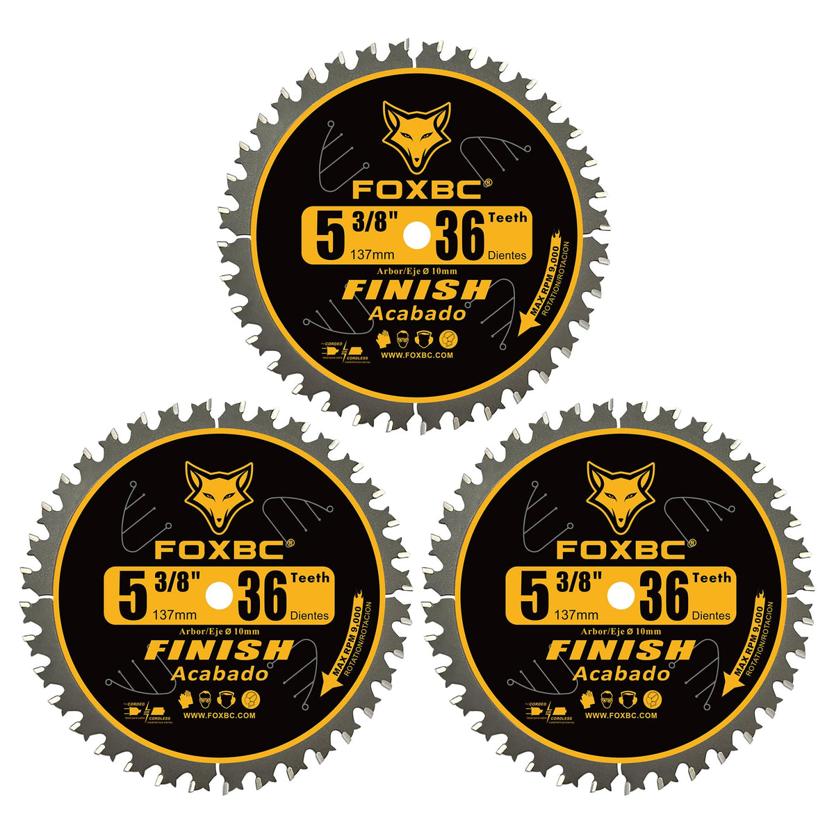 FOXBC 5-3/8 Inch Carbide Circular Saw Blade 36 Tooth Trim Finish Wood with 10mm Arbor