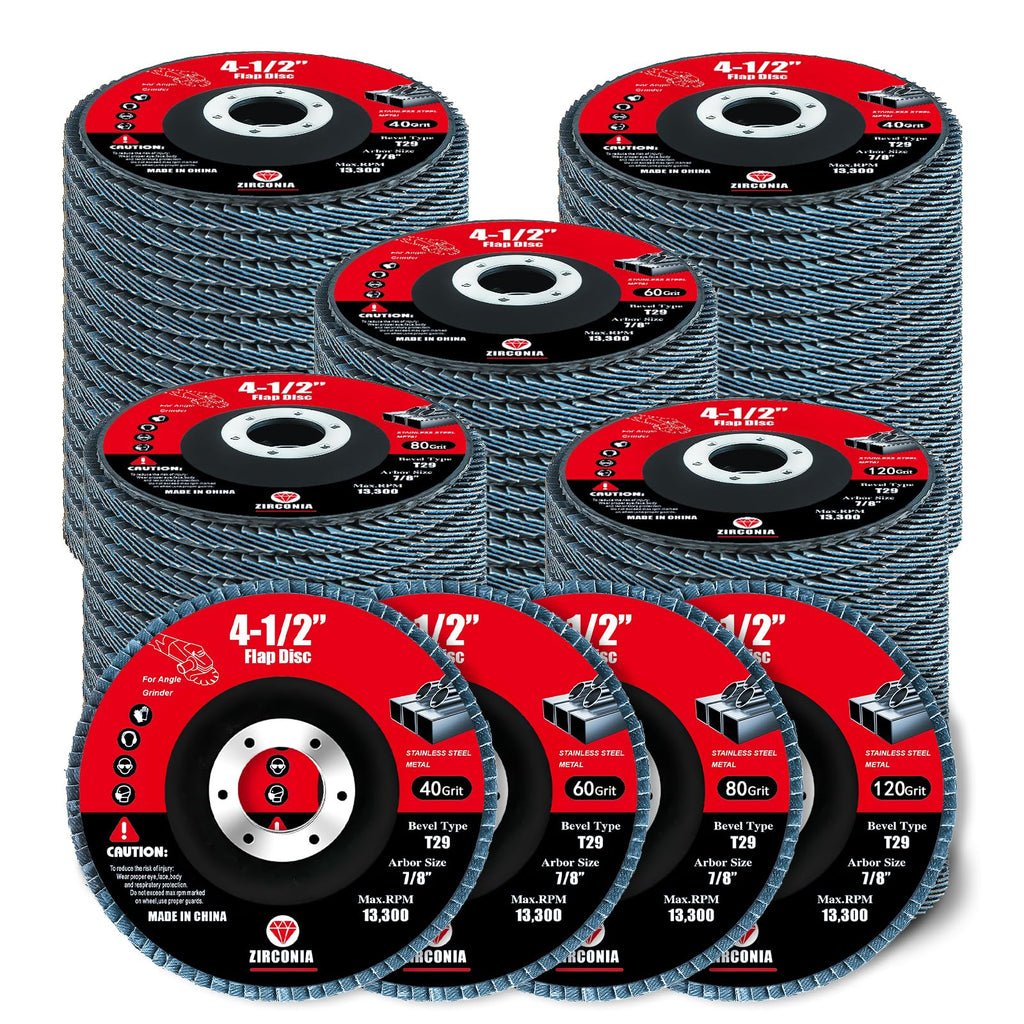 GritElite 30 Pack Flap Discs 4 1/2 for Angle Grinder, 40/60/80/120 Grit Type 29 Zirconia Abrasive Grinding Wheel, 7/8" Flap Sanding Disc for Metal, Wood, Stainless Steel Finishing