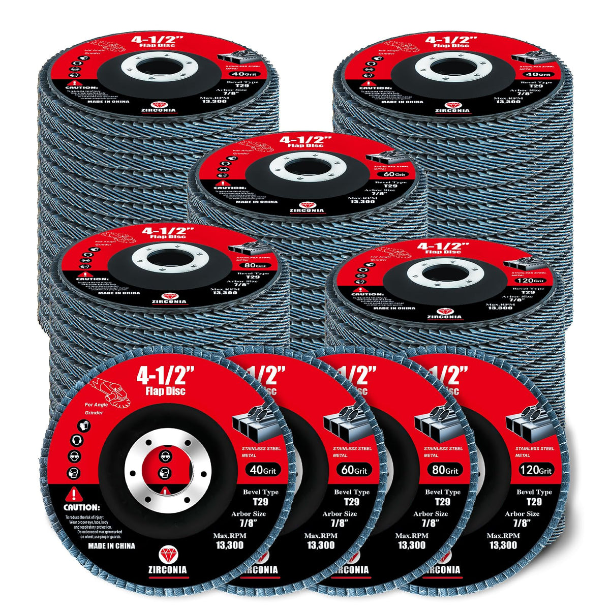 GritElite 30 Pack Flap Discs 4 1/2 for Angle Grinder, 40/60/80/120 Grit Type 29 Zirconia Abrasive Grinding Wheel, 7/8" Flap Sanding Disc for Metal, Wood, Stainless Steel Finishing