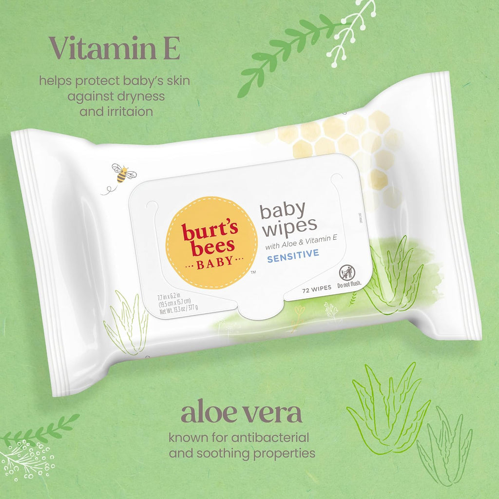 Burt’s Bees Baby Wipes, Unscented Natural for Sensitive Skin with Aloe and Vitamin E - 72 Baby Wipes – 10 Pack