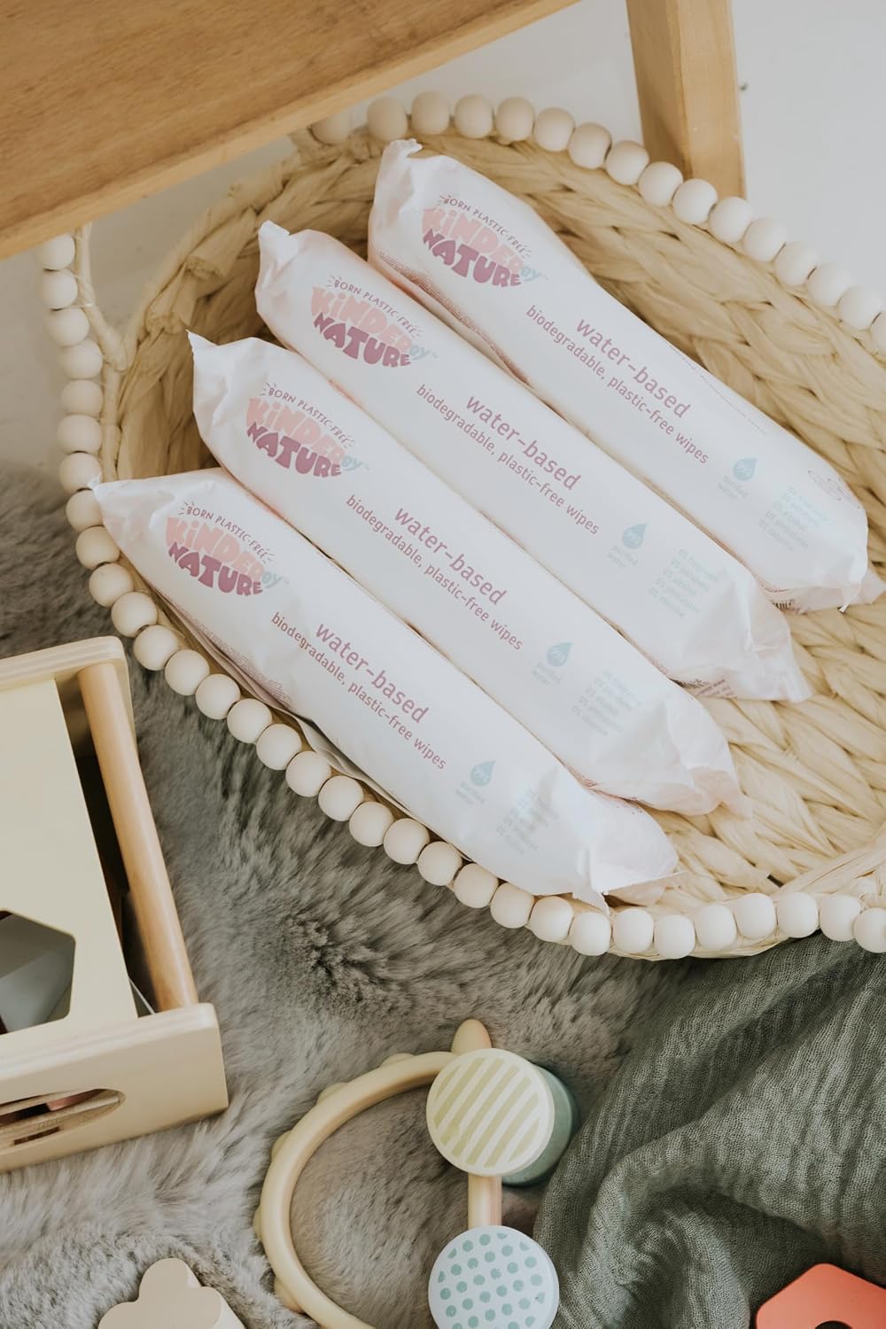 Kinder by Nature Water-Based Baby Wipes - 100% Biodegradable & Compostable, 224 Count (4 Packs of 56) - 99% Water