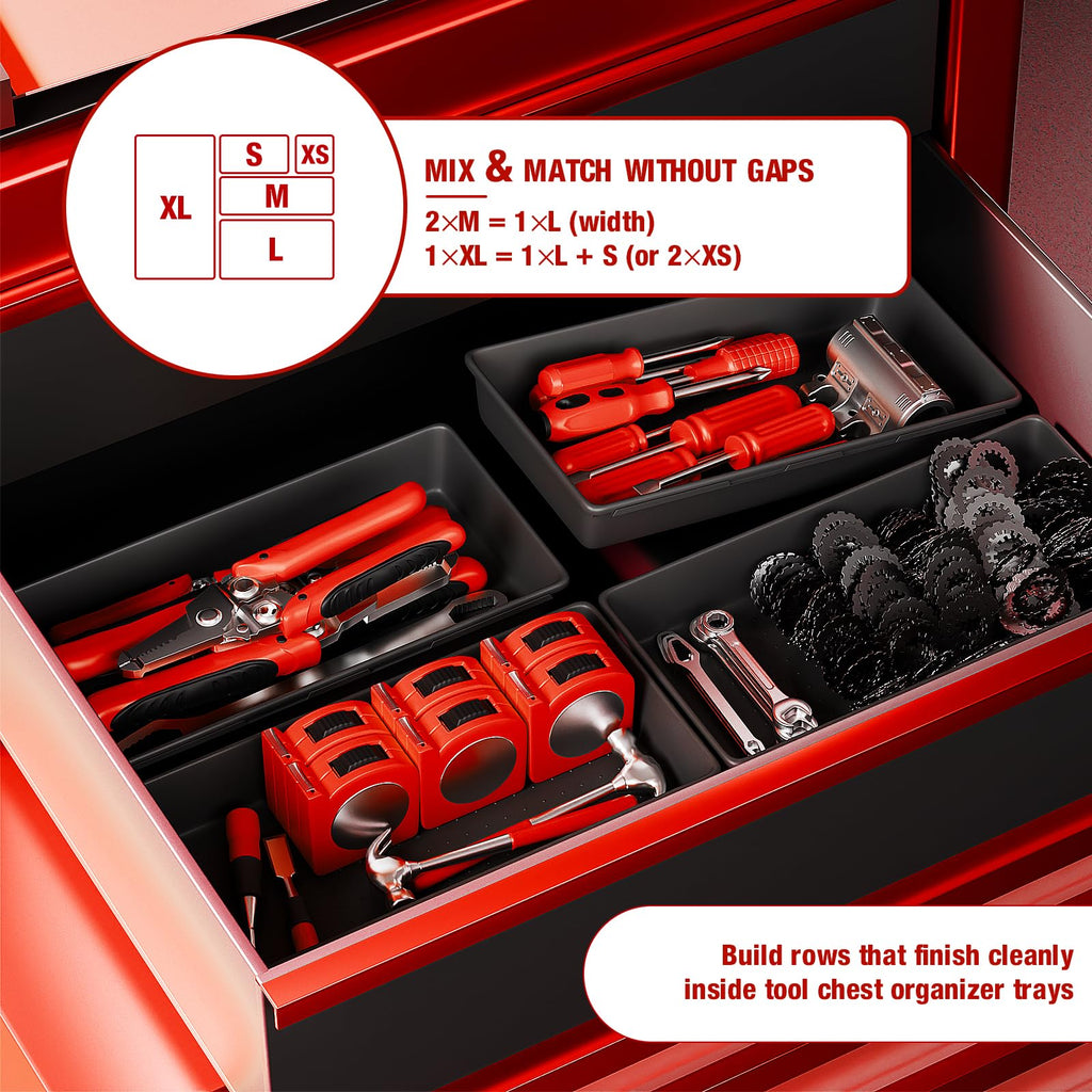 【48PCS & 5 Sizes】 Tool Box Organizer Tray, Toolbox Drawer Organizer with Non-Slip Pads, Desk Drawer Divider Set, Fits