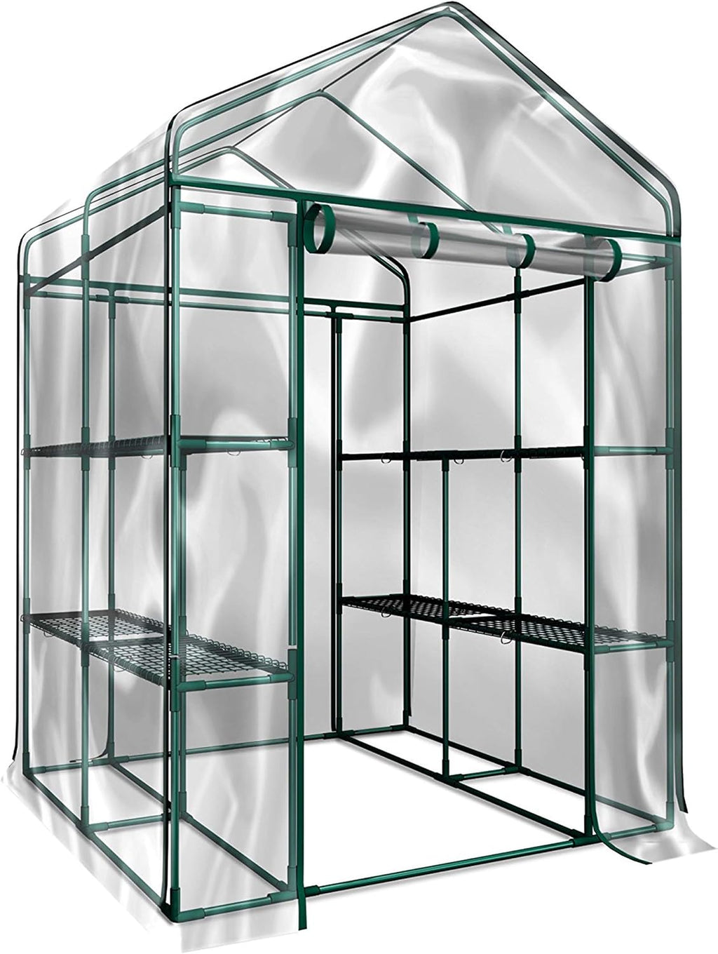 Greenhouse - Walk in Greenhouse with 8 Sturdy Shelves and PVC Cover for Indoor or Outdoor Use - 56 x 56 x 76-Inch
