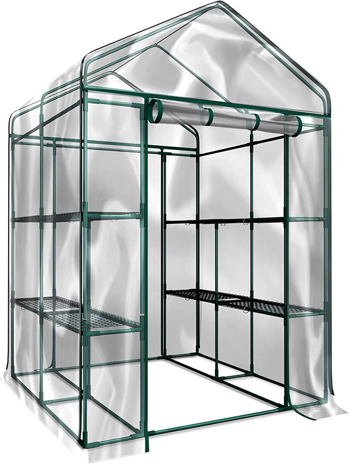 Greenhouse - Walk in Greenhouse with 8 Sturdy Shelves and PVC Cover for Indoor or Outdoor Use - 56 x 56 x 76-Inch